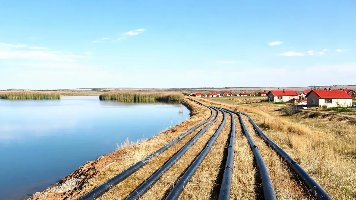 Трубы ПНД на берегу водоёма у Теучежска